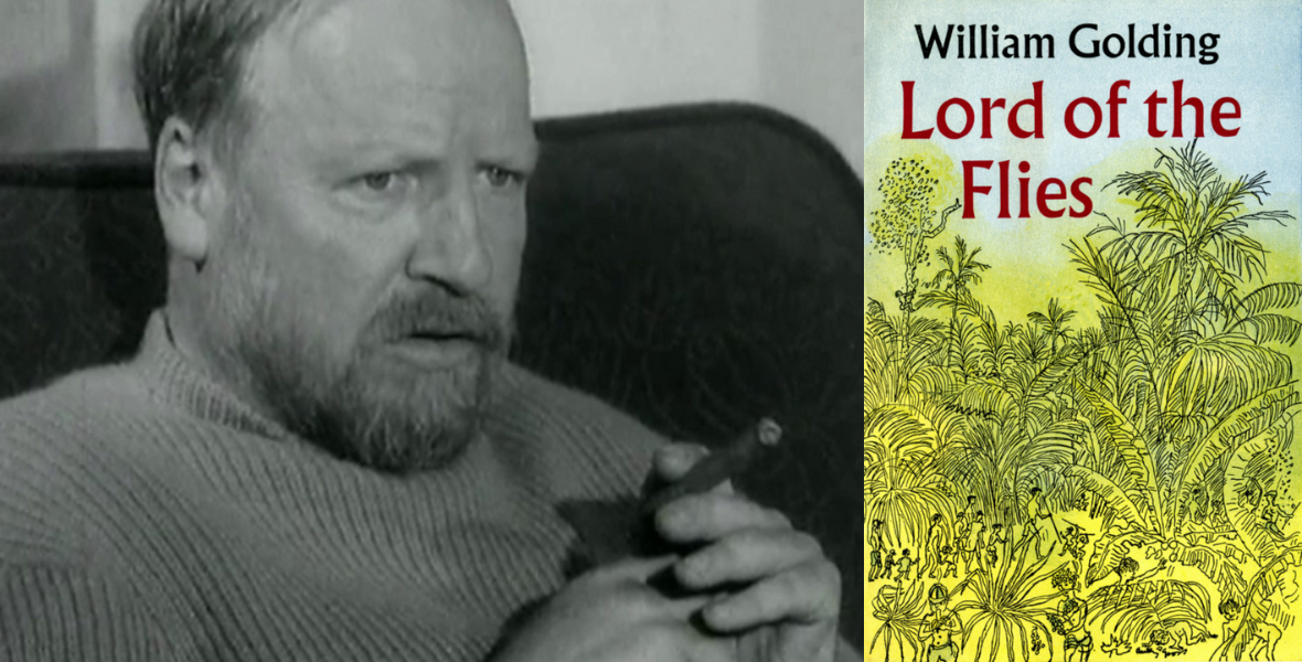 William Golding 1959-ben a BBC interjújában és A Legyek Ura eredeti, 1954-es borítója - konyvesmagazin.hu